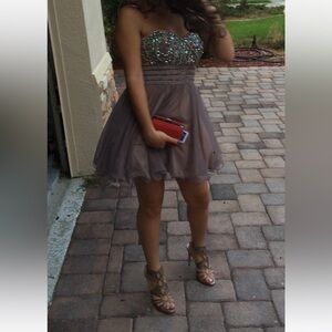 Elegant Brown Corset Beaded Dress/Prom/Homecoming